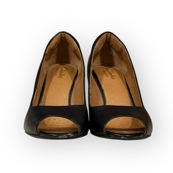 Clark’s Indigo Wessex Eider Black Leather Peep Toe Pump Shoes 6M - Picture 9 of 11